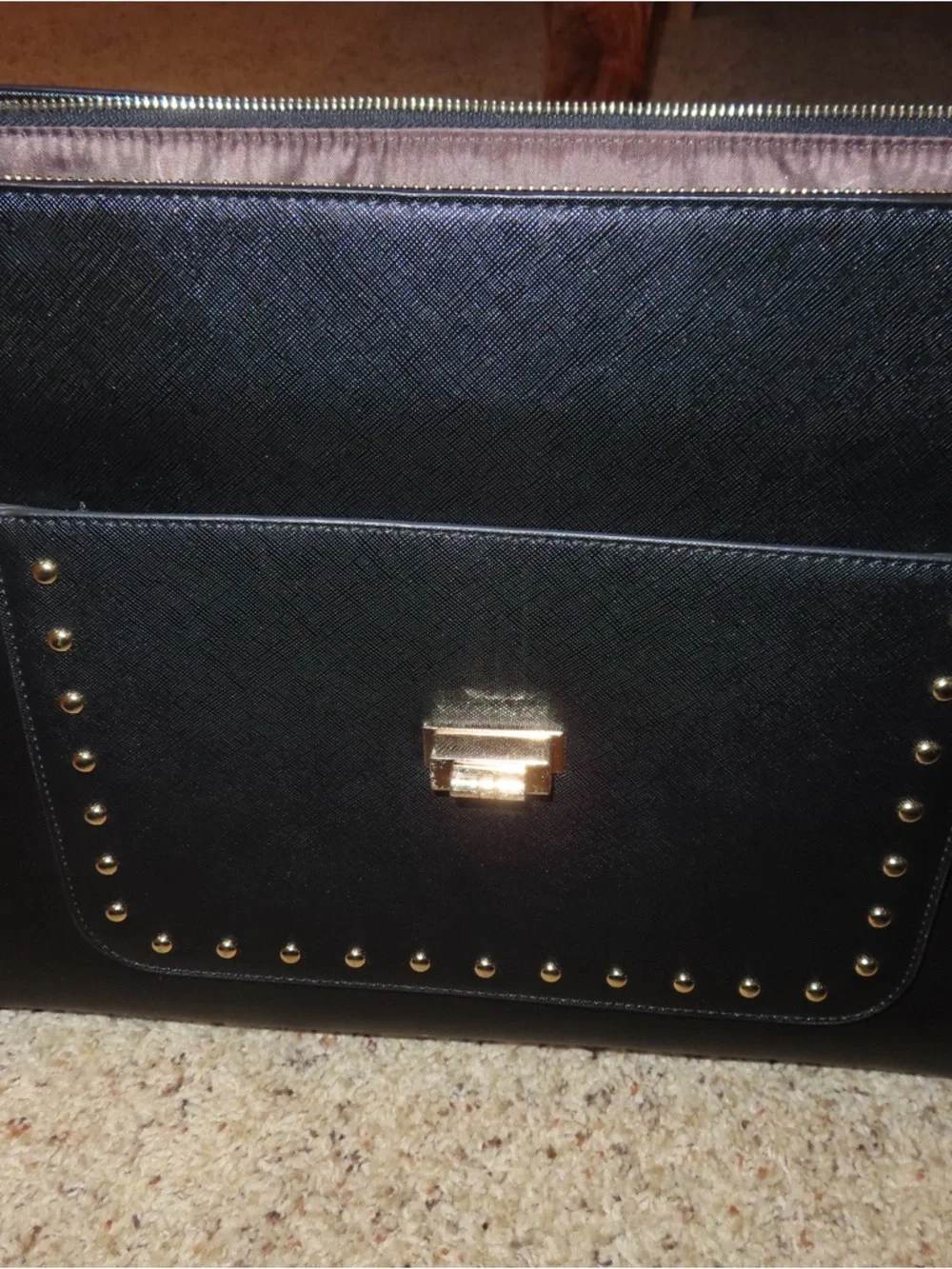 Source Unknown Black Laptop Satchel with Gold Studs